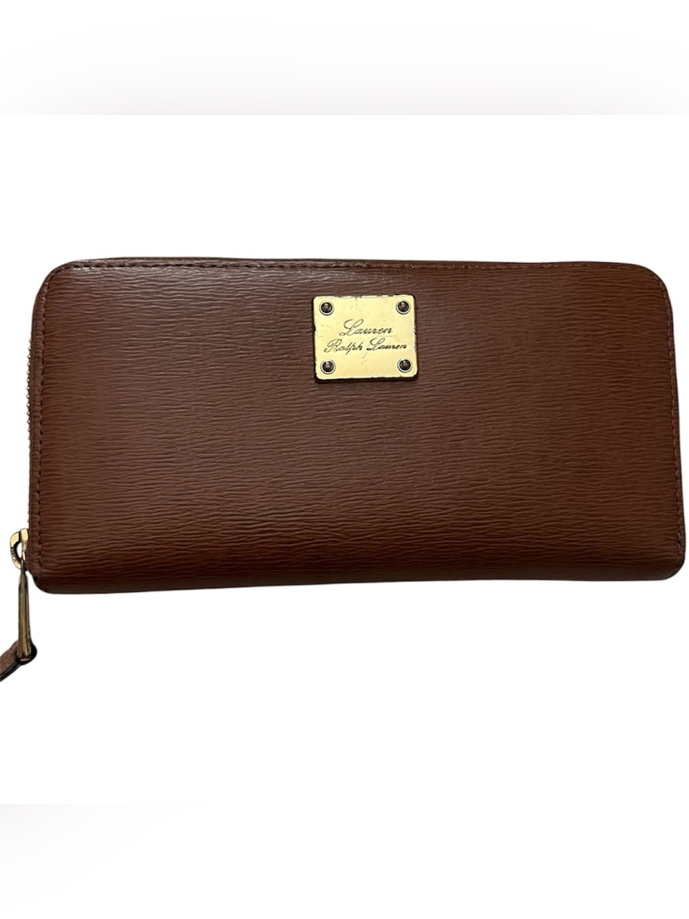 Ralph Lauren Brown Textured Leather Wallet with Gold Plaque